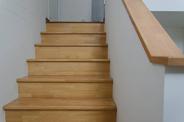 Interior of a modern living room with a staircase stock photo