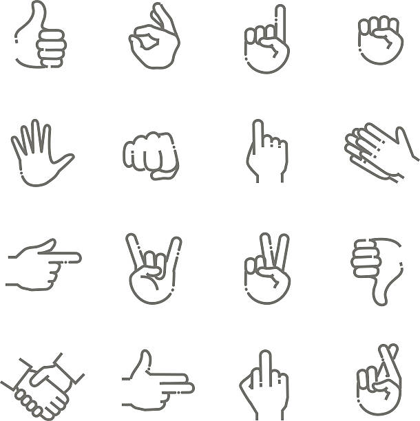 ilustraciones, imágenes clip art, dibujos animados e iconos de stock de conjunto de iconos de línea delgada de gestos con la mano - fingers crossed