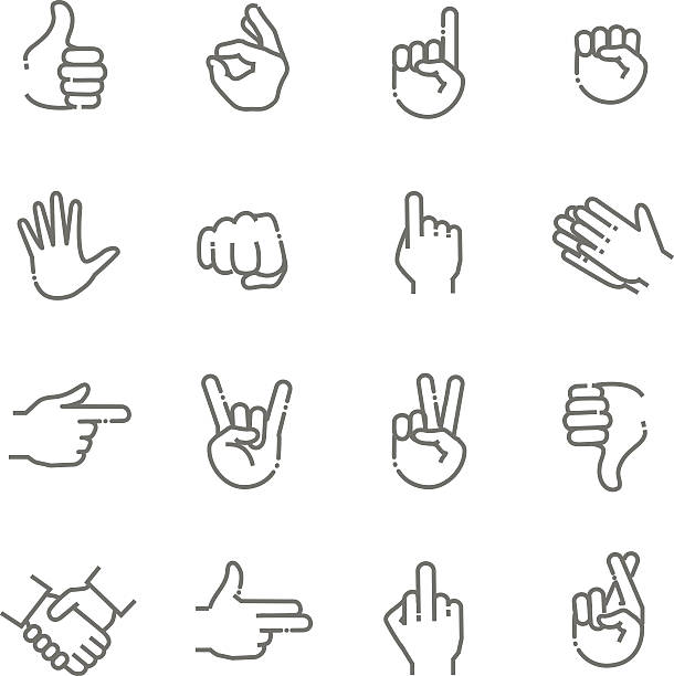 Hand gestures thin line icon set hand gestures. line icons set. Flat style vector icons, emblem, symbol thumb stock illustrations