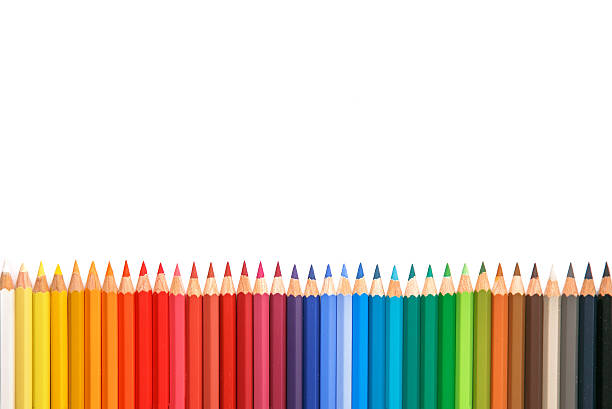 istock Colorful pencils isolated on white background. Top view 635895478