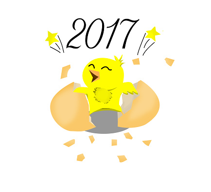 New year chicken family cartoon illustration on white background