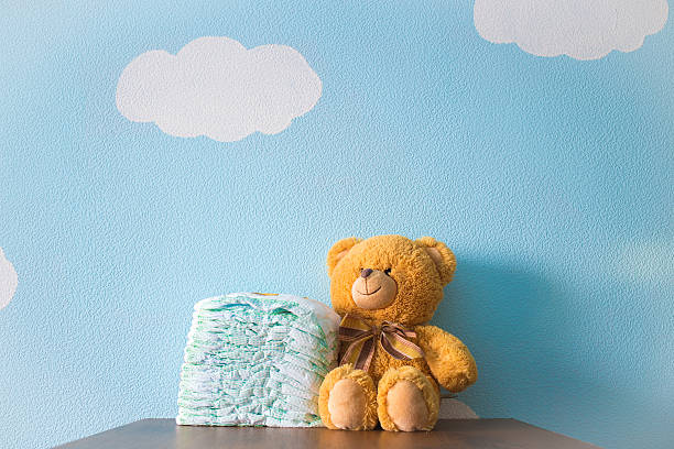 toy and diapers - baby goods imagens e fotografias de stock