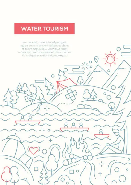 Vector illustration of Water Tourism - line design brochure poster template A4