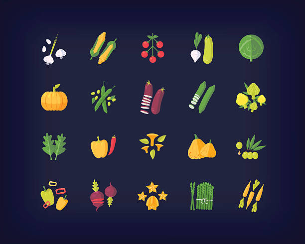 ilustrações, clipart, desenhos animados e ícones de conjunto de ícones de vegetais frescos planos vetoriais - healthy eating food and drink soup ripe