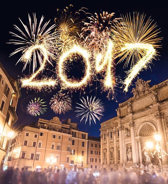 istock Trevi fountain at night during the new year 635902162