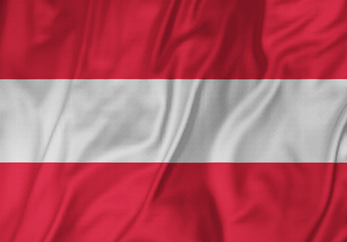 Closeup of Ruffled Austria Flag, Austria Flag Blowing in Wind