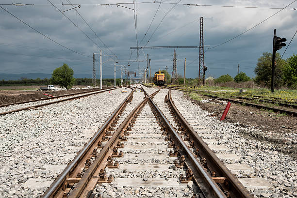 Railroad tracks closeup Railroad tracks closeup with train derail stock pictures, royalty-free photos & images