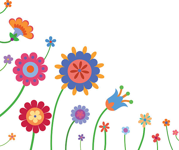 istock Background with naive style colorful flowers and butterfly 635906056