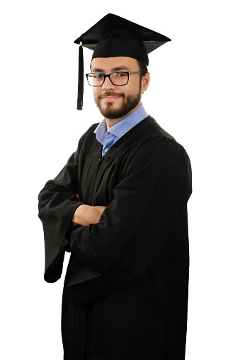 student graduate wearing gown and cap isolated on white background