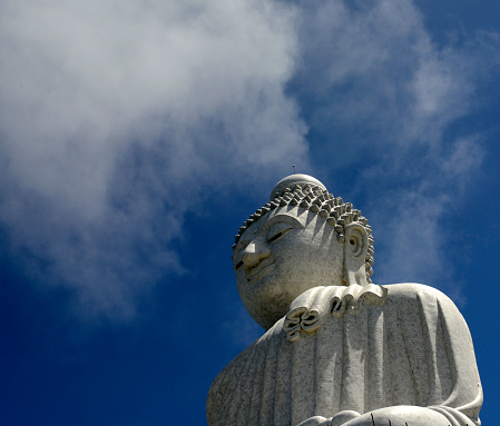 the big Buddha at the Wat Chalong on the Phuket Island in the south of Thailand in Southeastasia.