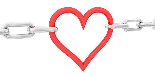3d red chain link heart shape on white background