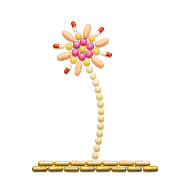 supplement capsules and succulent white background