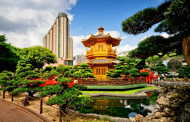 nan terrestres jardim, diamante colinas, hong kong - hong kong china chinese culture pagoda imagens e fotografias de stock