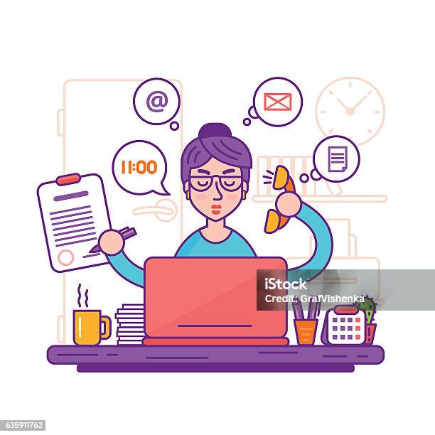 Woman Secretary Or Female Personal Assistant Vector Illustration Stock Illustration - Download Image Now