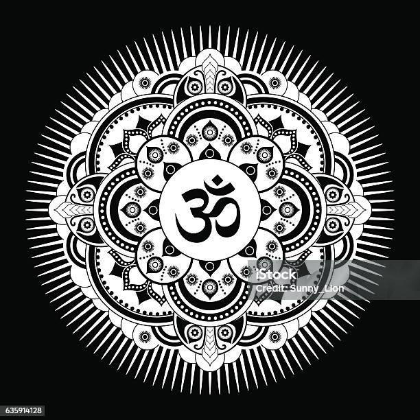 Black And White Vector Henna Tatoo Mandala Om Decorative Symbol Stock  Illustration - Download Image Now - iStock