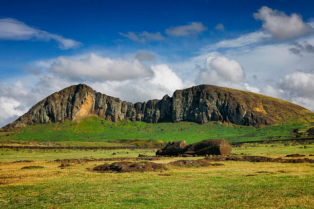 istock Toppled Moai and Rano Raraku Volcano on Easter Island, Chile 635915208