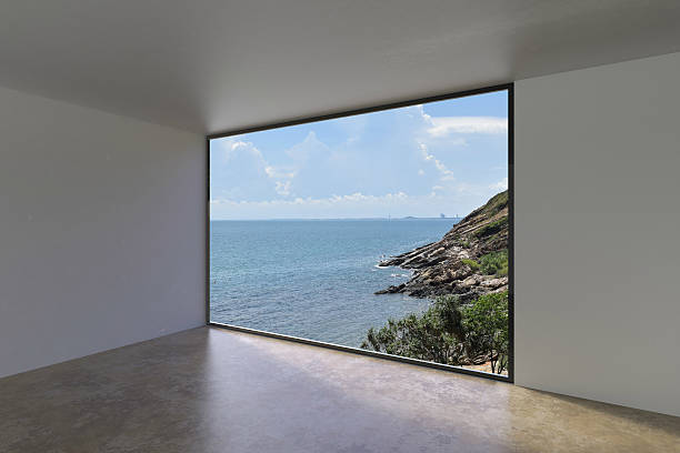 istock Living villa Indoor Empty loft style on Sea view 635915634