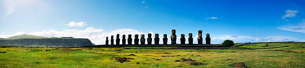 panorama moai w ahu tongariki na wyspie wielkanocnej, chile - moai statue statue ancient past zdjęcia i obrazy z banku zdjęć