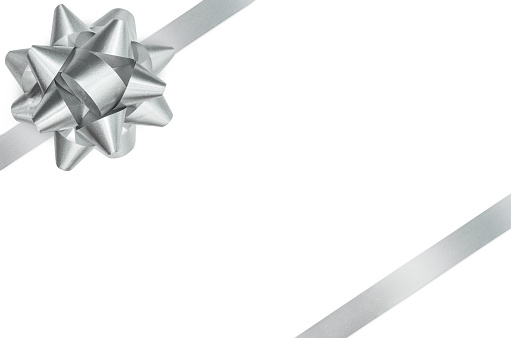 Silver gift bow and ribbon isolated with clipping path