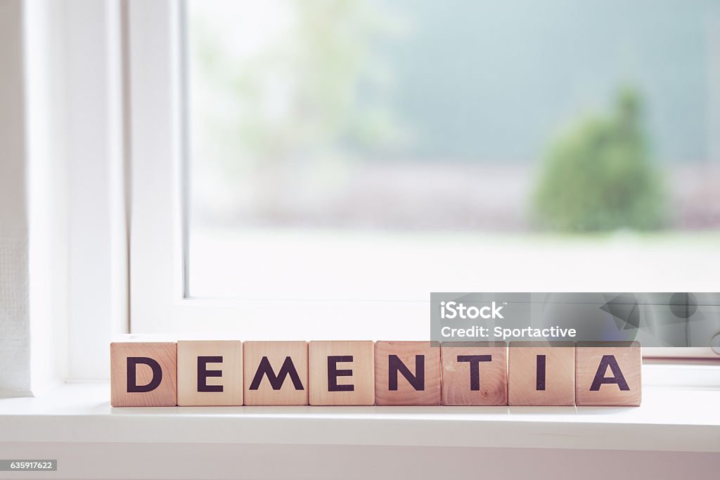 Dementia sign in a window Dementia sign in a window in a bright room Dementia Stock Photo
