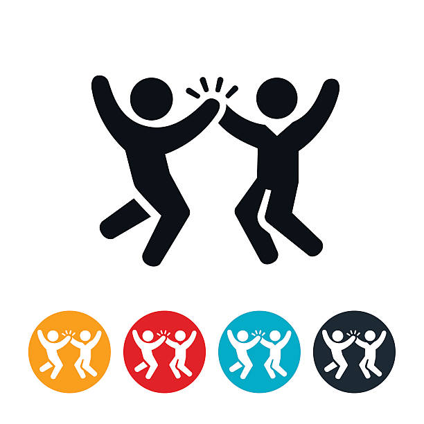 jumping high five icon - high five stock illustrations