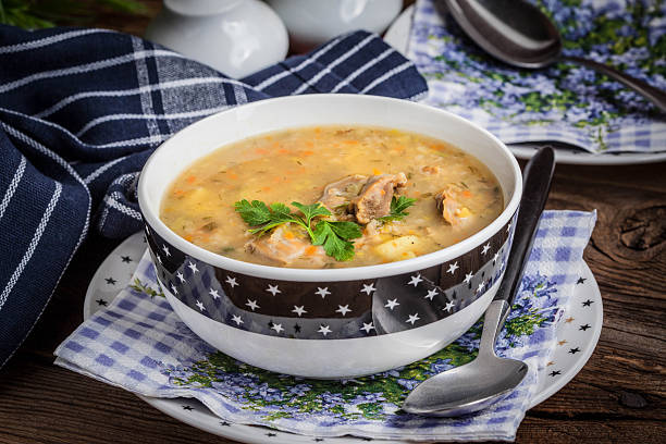 istock Soup with barley and chicken gizzards. 635922564