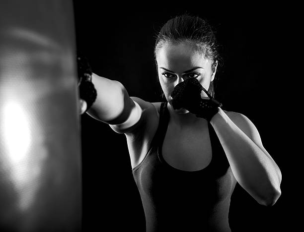 Female boxer at traning.