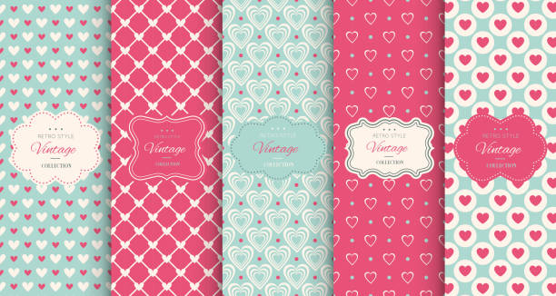 ilustraciones, imágenes clip art, dibujos animados e iconos de stock de fondo de patrón sin costuras de corazón rosado - femininity pattern female backgrounds