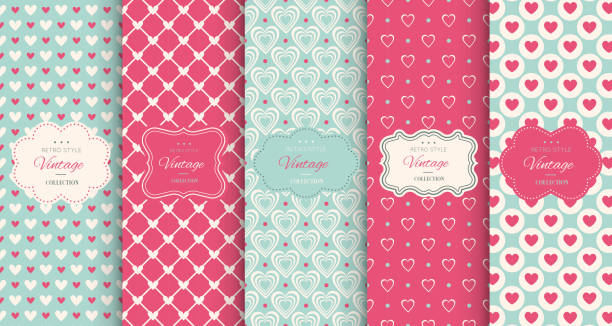 핑크 하트 원활한 패턴 배경 - femininity pattern female backgrounds stock illustrations