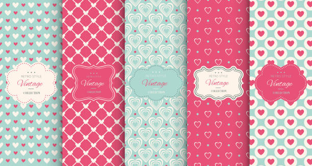 Pink heart seamless pattern background Pink heart seamless pattern background. Vector illustration for holiday design. Abstract romantic photo frame. Stylish decorative bright label set. Fashion valentine day ornament. backgrounds pink scrapbook abstract stock illustrations