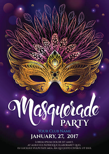 ilustrații de stoc cu masca de carnaval de aur cu pene. - costum