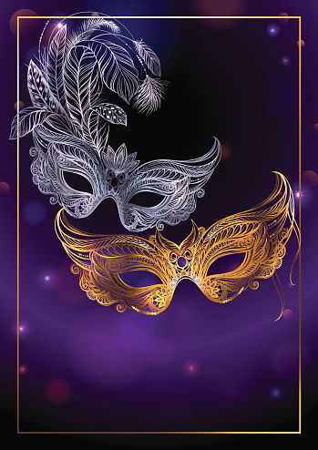 Beautiful background with two carnival or theatrical masks.
