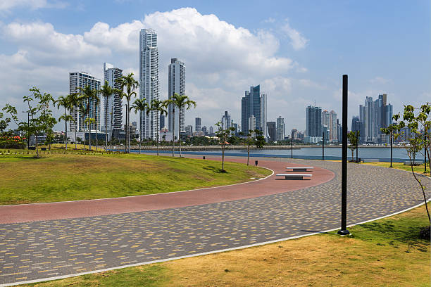 City of Panama, Panama, with a park and Palm Trees View of the financial district in downtown City of Panama, Panama, with a park and Palm Trees; Concept for travel in Panama panama city panama stock pictures, royalty-free photos & images