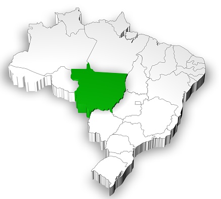 Brazilian map with states separated and highlight in Mato Grosso State