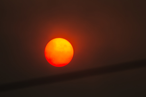 Sun in a forest fire with smoke