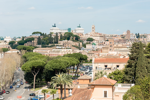 Aerial panoramic view from the top of aventine hill in Rome, Italy