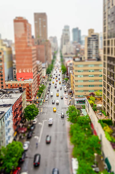 Aerial view of 1st Avenue, Manhattan. Tilt-shift effect applied