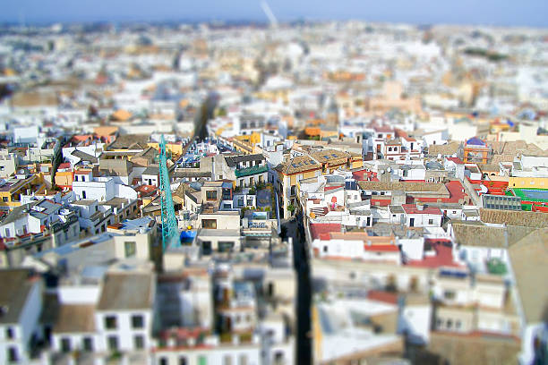 istock Panoramic view of Sevilla, Spain. Tilt-shift effect applied 635936216