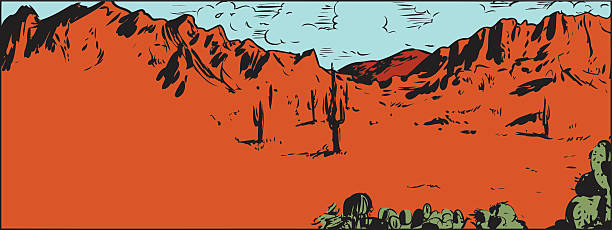 ilustrações, clipart, desenhos animados e ícones de esboço do deserto sonarano com cacto - sonoran desert illustrations
