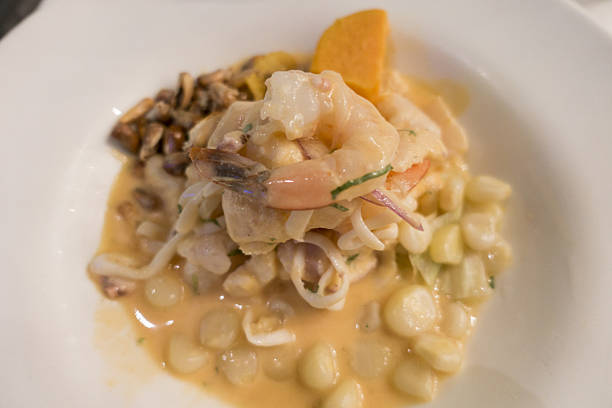 Mixed Seafood Shrimp Cerviche With Yams and Peruvian Corn