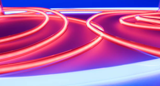 istock Round shape red neons. Lighting modern neon lamps energy concept. 635944424