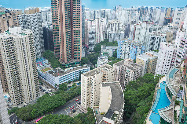 areial view of Hong Kong apartment block stock photo