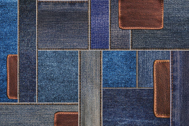 istock Denim jeans with leather texture, patchwork denim jean with leather 635949878