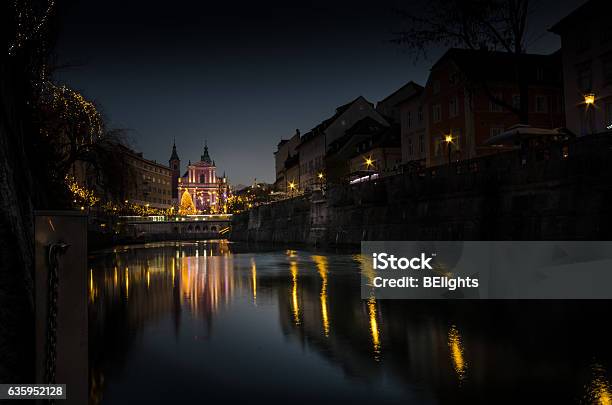 River Embankment Stock Photo - Download Image Now - Bridge - Built Structure, Christmas, Christmas Decoration