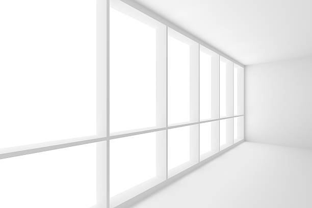 istock Large window in white empty business office room 635954342
