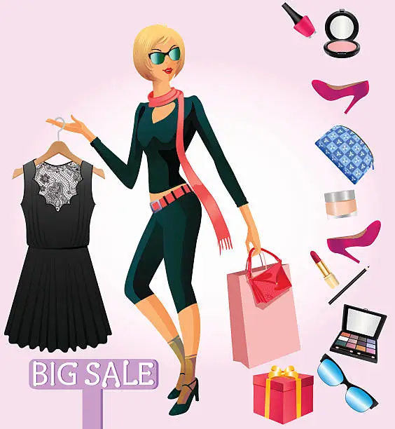Vector illustration of Shopping Woman
