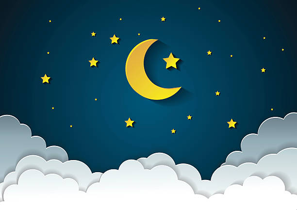 istock moon and stars in midnight .paper art style 635957284