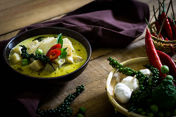 istock spicy hot chicken green curry with coconut milk soup 635957322