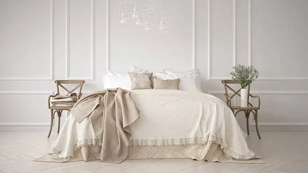 Photo of Minimalistic classic bedroom, white interior design