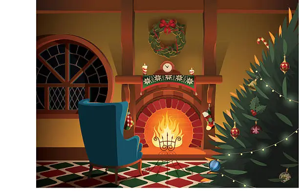 Vector illustration of Christmas decorated interior